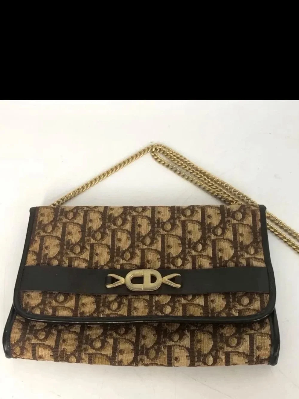 Dior Brown Monogram Crossbody with Gold Chain